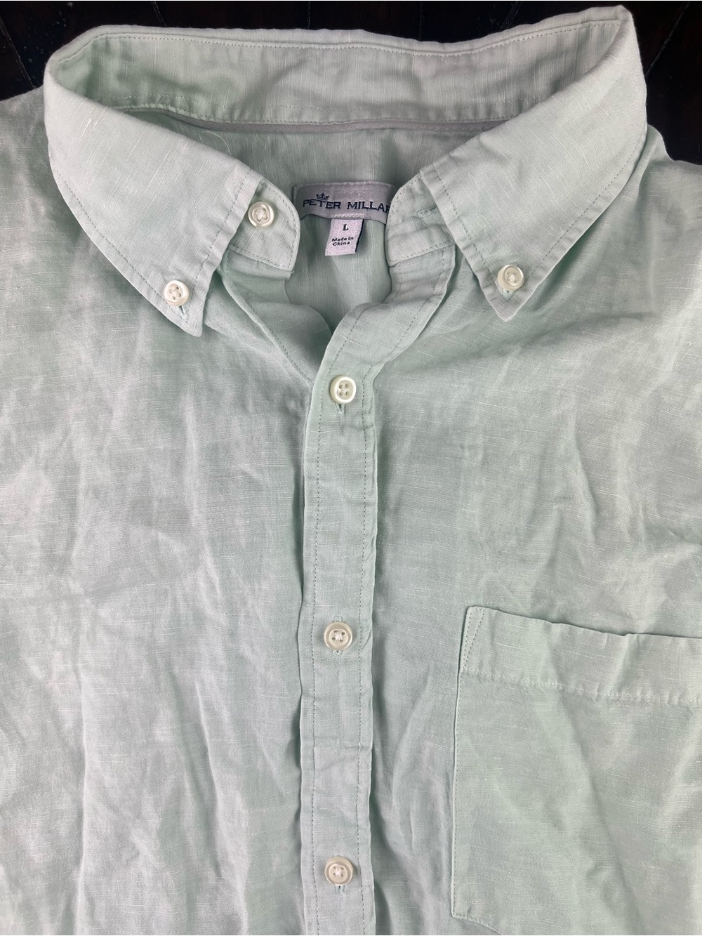 Peter Millar Mint Green Linen Button-Down Shirt
